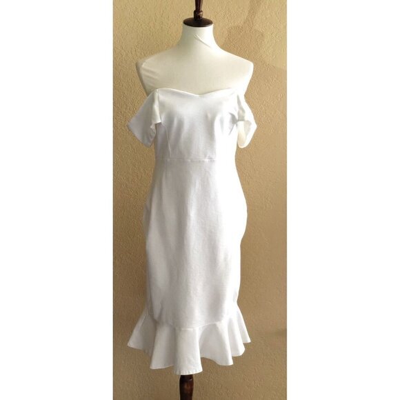 Just Me Women's White Knit Off the Shoulder Midi Dress Size L - Picture 1 of 8